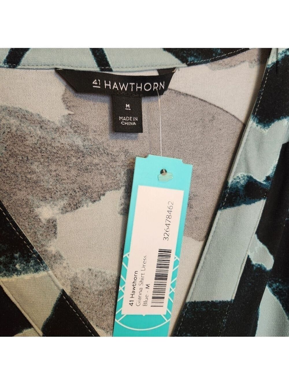 41 HAWTHORNE GIANNA SHIRT DRESS ABSTRACT FLORAL GREEN TEAL BLACK SIZE MEDIUM NWT - Picture 4 of 9